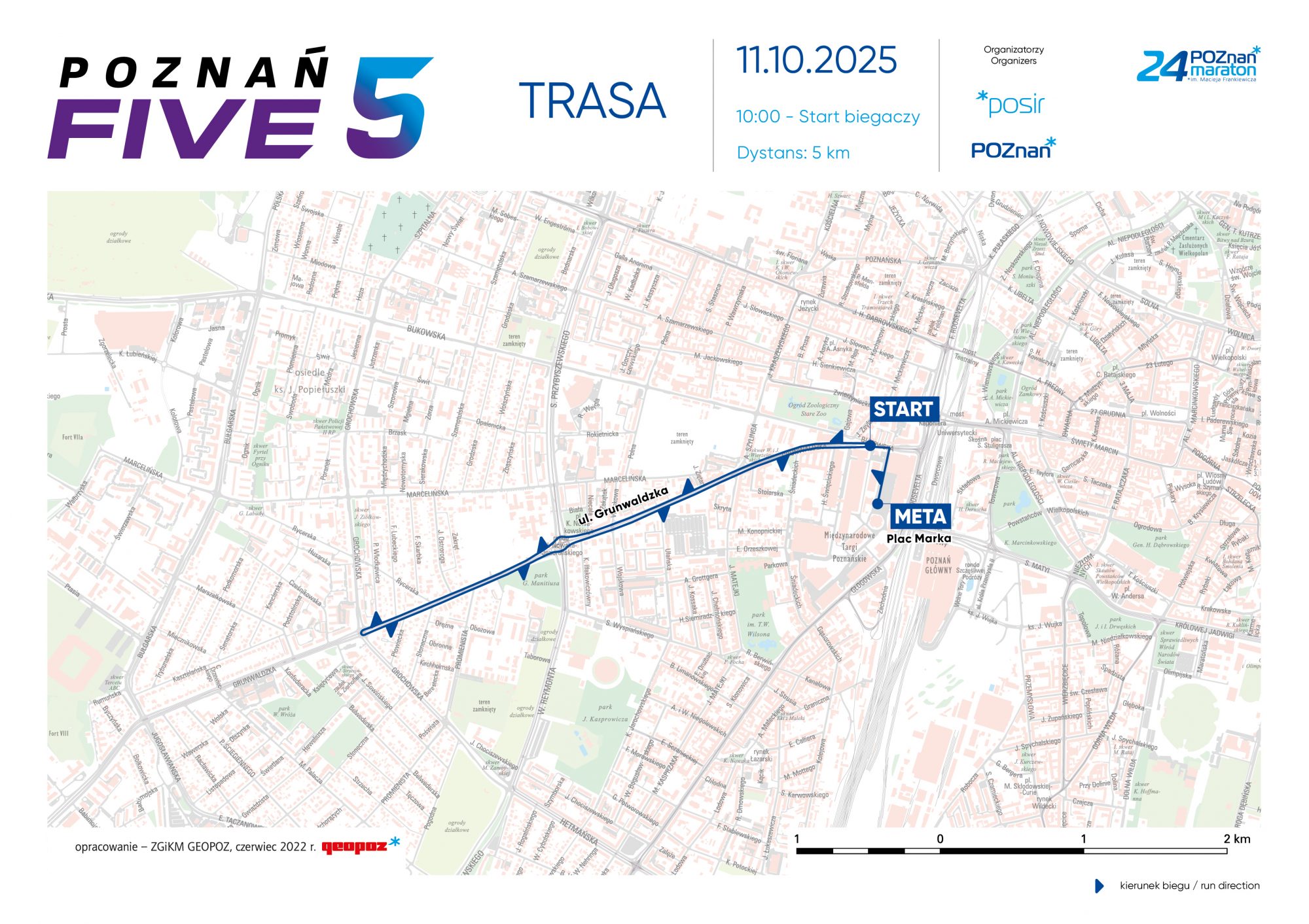 Mapa z trasa biegu Poznan Five. 2025 2000x1413 - Poznań Five
